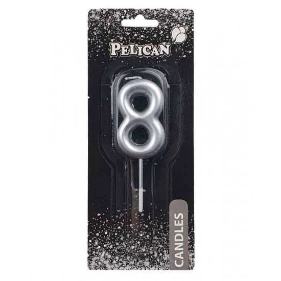 Свічка для торта Pelican "8" СРІБЛО 5см Срібний Pelican (865028)