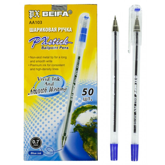 Ручка шариковая синяя BEIFA (50шт/уп) Unison (103AA-blu)