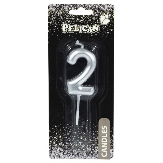 Свеча для торта Pelican, "2" серебро 4,5см Серебряный Pelican (864522)