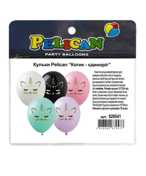 Кульки Pelican 12"(30сm) "Котик- єдиноріг" 1-стор 10шт Різнокольоровий Pelican (828541)