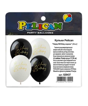 Кульки Pelican 12"(30сm) "Happy Birthday корони" білий 1-стор. 10шт Різнокольоровий Pelican (828437)