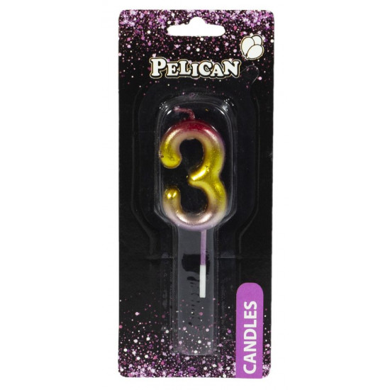 Свеча для торта Pelican, "3" РАДУЖНАЯ 4,5см Разноцветный Pelican (864563)