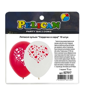 Шарики Pelican латексные 12"(30см) "Cердечки в серці" Pelican 10шт Красный Pelican (827017)