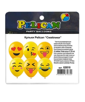 Кульки Pelican 12"(30сm) "Смайлики" 1-стор 10шт Жовтий Pelican (828518)