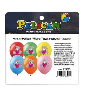 Шарики Pelican латексные 12"(30сm) "Мишка Тедиі з сердцем" асорті   1-стр. 10шт Разноцветный Pelican (828685)