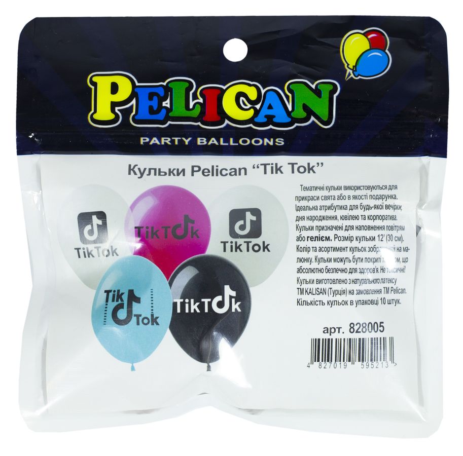 Кульки Pelican 12' (30 см)  "ТІК ТОК" 1-стор., 10шт/уп (828005)