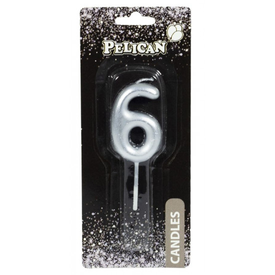 Свеча для торта Pelican, "6" серебро 4,5см Серебряный Pelican (864526)