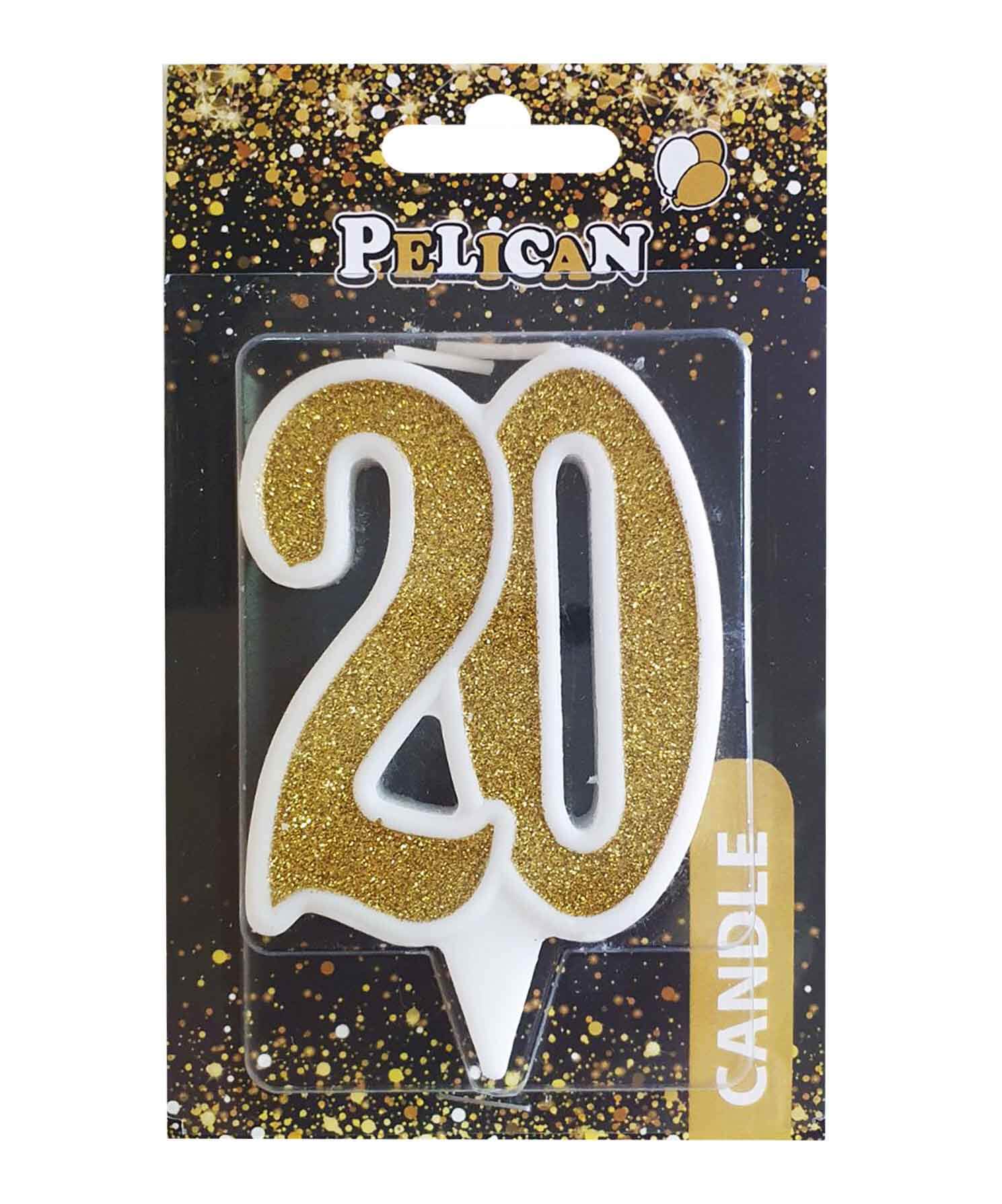 Свеча юбилейная для торта Pelican "20" ЗОЛОТО 7см Золотой Pelican (867120)