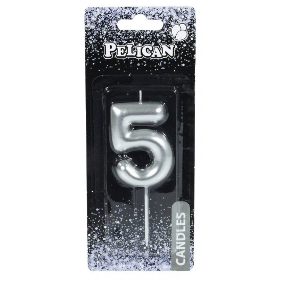 Свеча для торта Pelican "5" СЕРЕБРО 6 см Серебряный Pelican (866025)