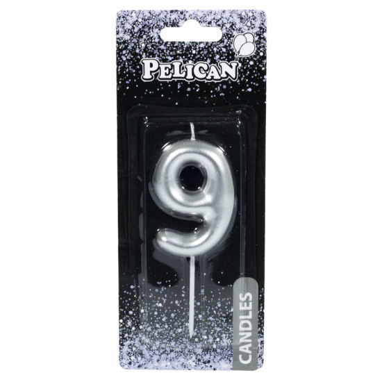 Свеча для торта Pelican "9" СЕРЕБРО 6 см Серебряный Pelican (866029)