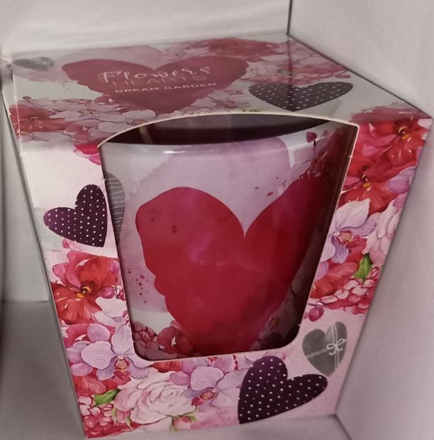 Свічка ароматична "Flowers Hearts"   (Сад мрії),  час горіння 30годин, 8см (57998)