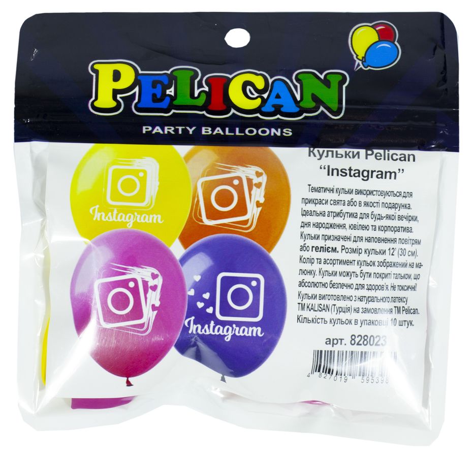 Кульки Pelican 12' (30 см) "INSTAGRAM", 10шт/уп Різнокольоровий Pelican (828023)