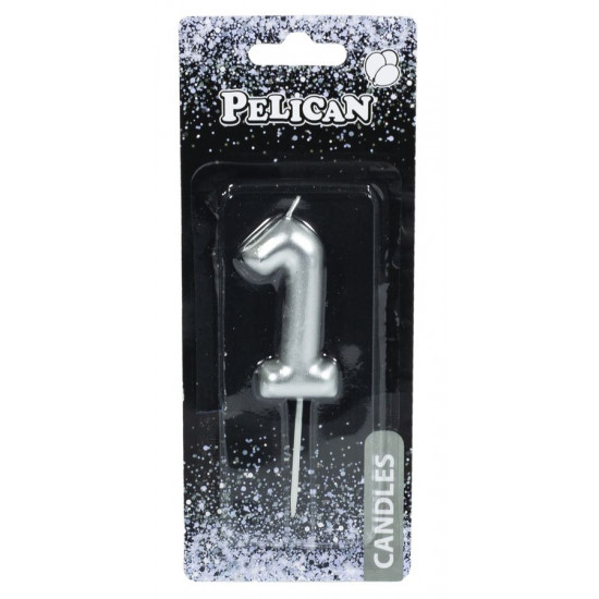 Свеча для торта Pelican "1" СЕРЕБРО 6 см Серебряный Pelican (866021)