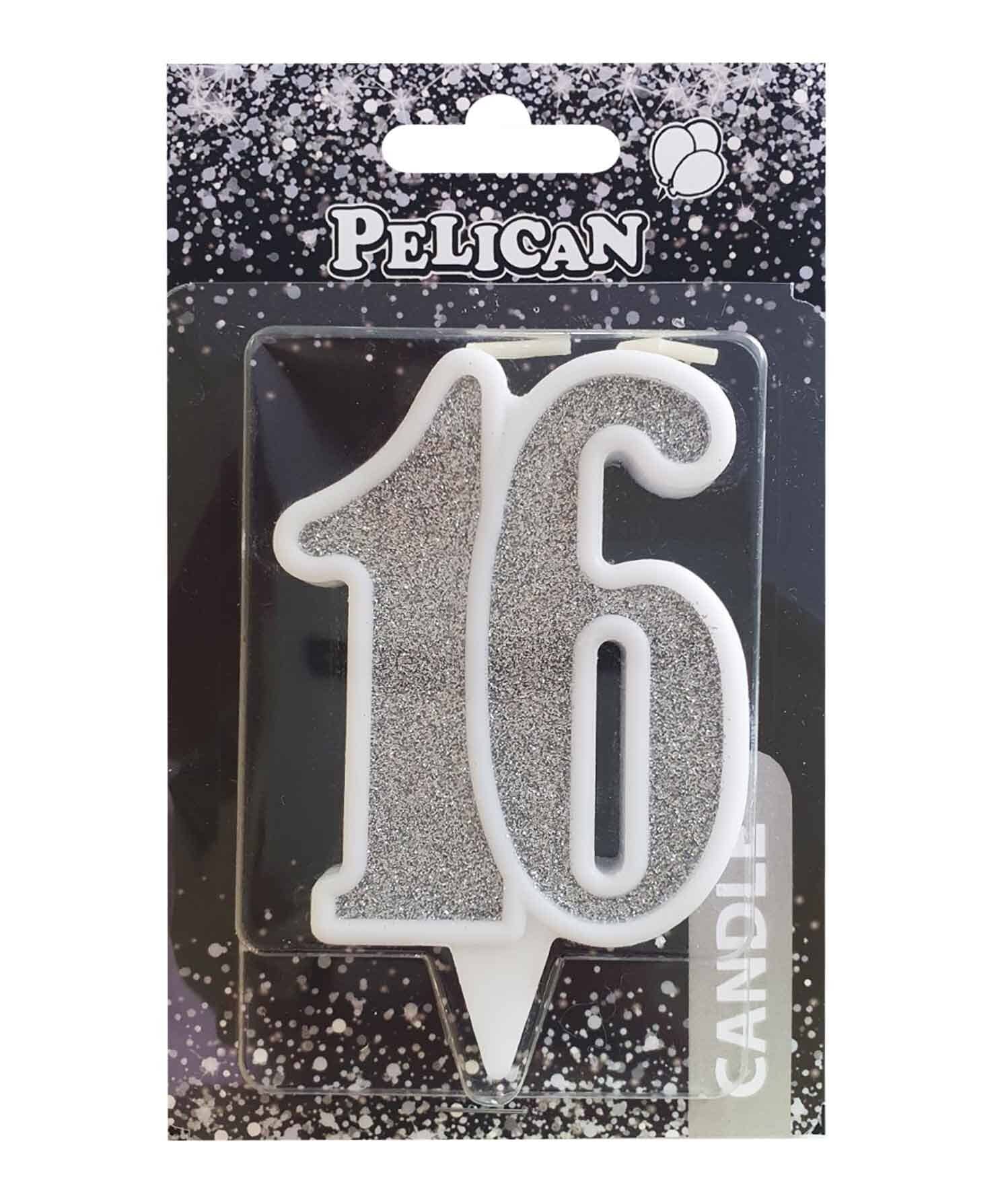 Свеча юбилейная для торта Pelican "16" СЕРЕБРО 7см Серебряный Pelican (867216)