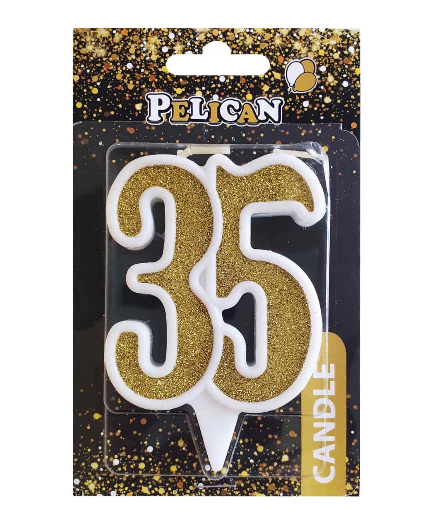 Свеча юбилейная для торта Pelican "35" ЗОЛОТО 7см Золотой Pelican (867135)