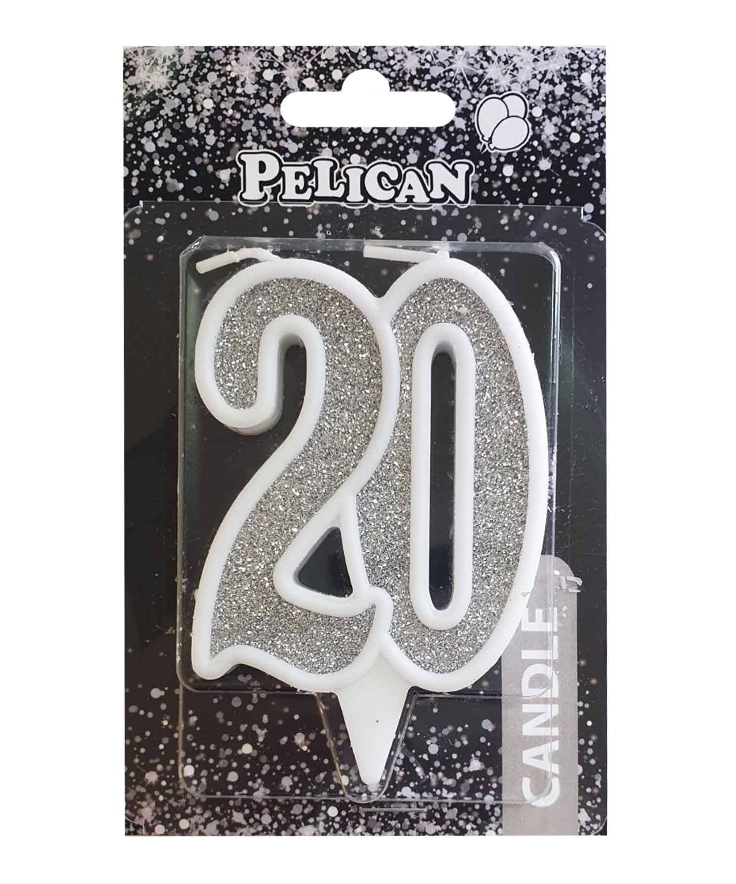 Свеча юбилейная для торта Pelican "20" СЕРЕБРО 7см Серебряный Pelican (867220)