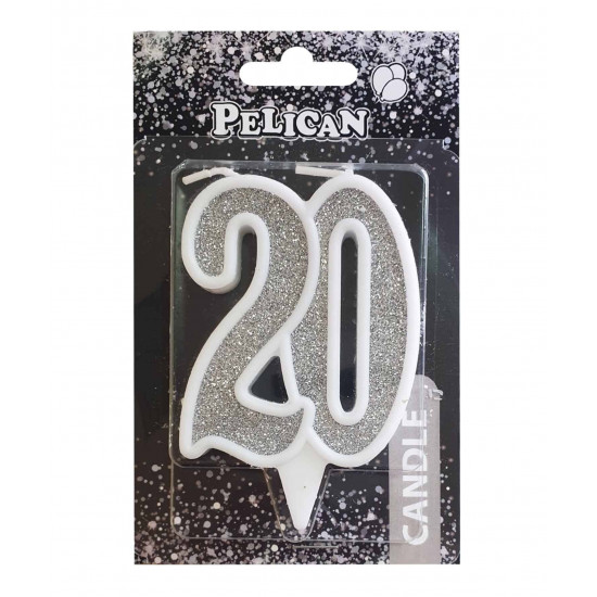 Свеча юбилейная для торта Pelican "20" СЕРЕБРО 7см Серебряный Pelican (867220)