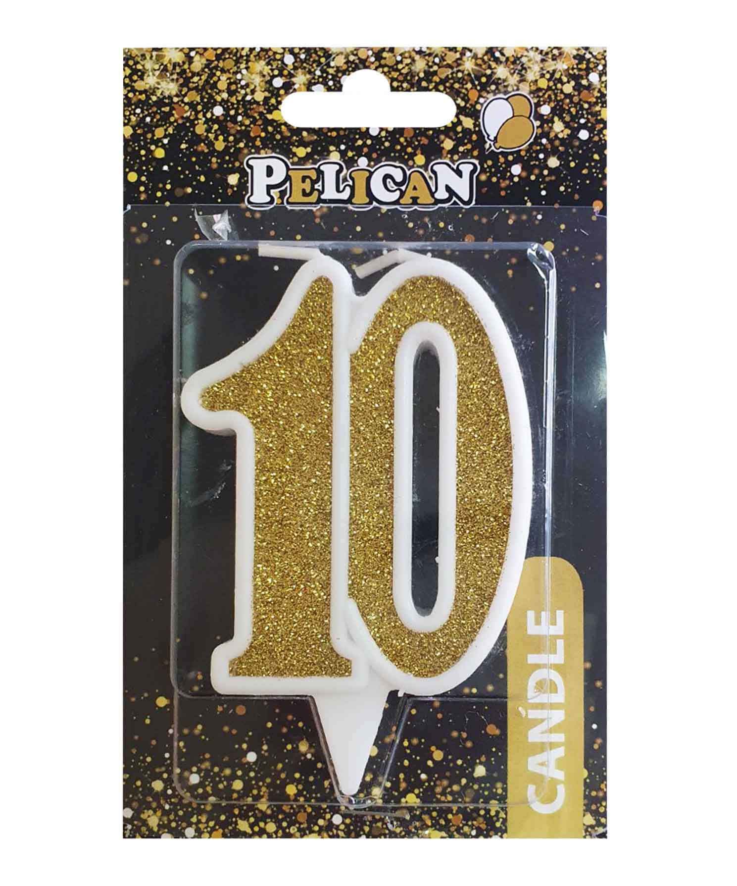 Свеча юбилейная для торта Pelican "10" ЗОЛОТО 7см Золотой Pelican (867110)