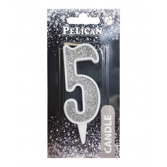 Свічка для торта Pelican "5" СРІБЛО 7см Срібний Pelican (867025)