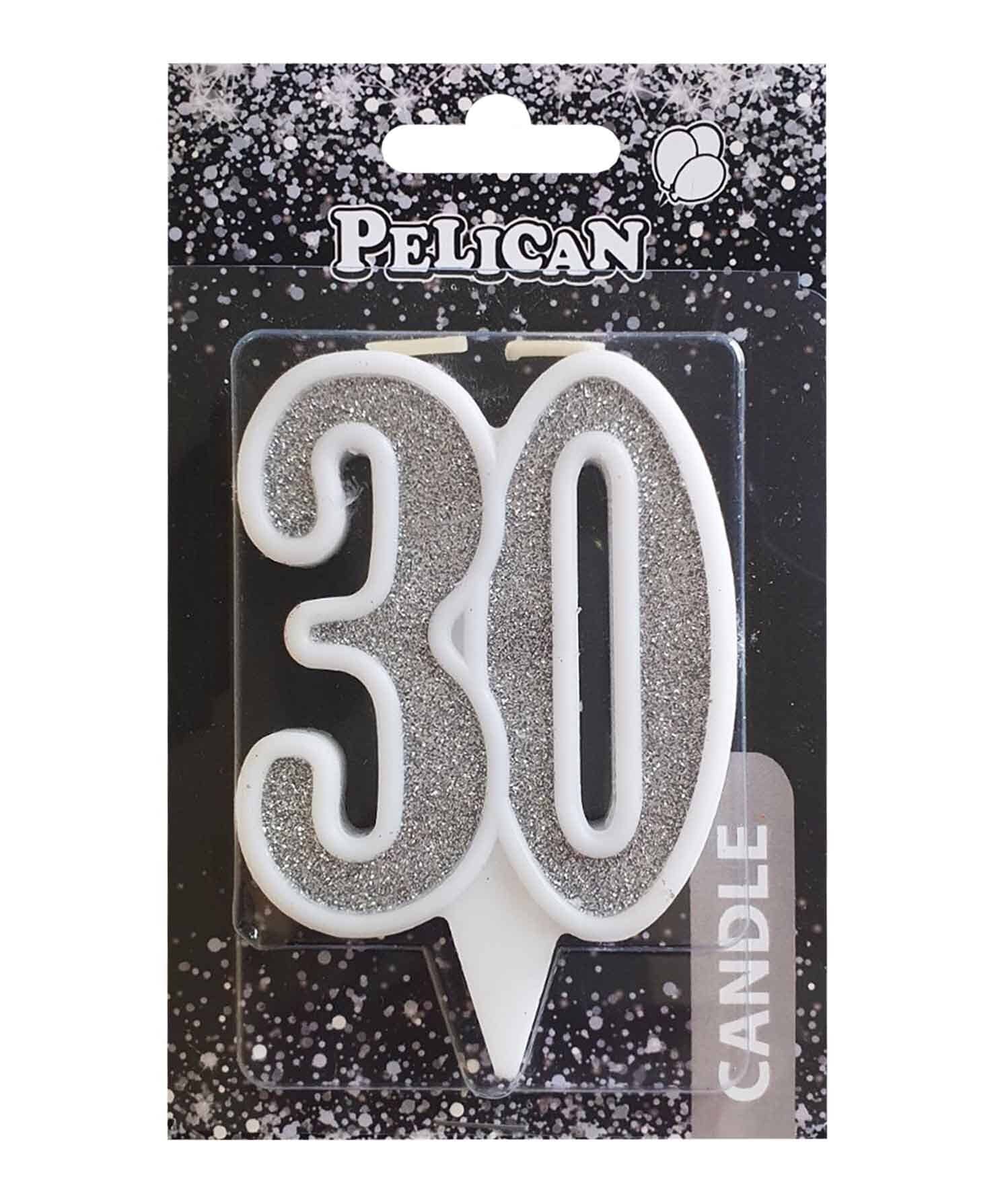 Свеча юбилейная для торта Pelican "30" СЕРЕБРО 7см Серебряный Pelican (867230)