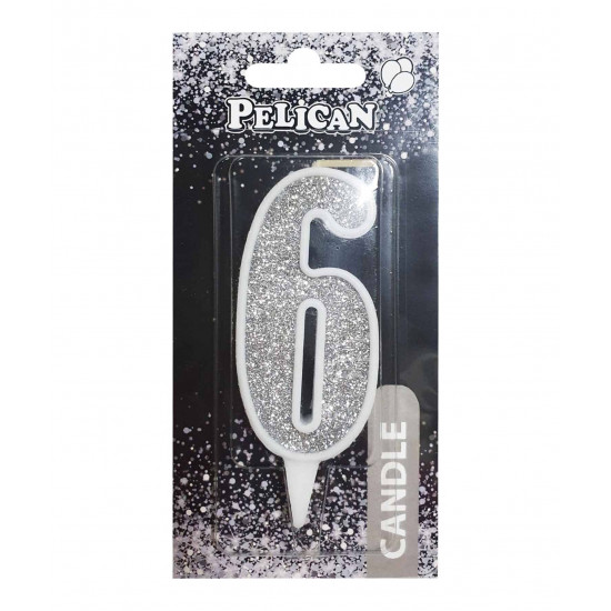 Свеча для торта Pelican "6" СЕРЕБРО 7см Серебряный Pelican (867026)