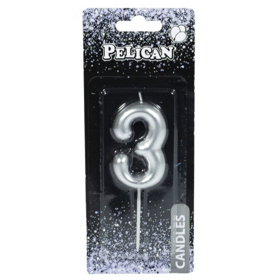 Свічка для торта Pelican "3" СРІБЛО 6см Срібний Pelican (866023)