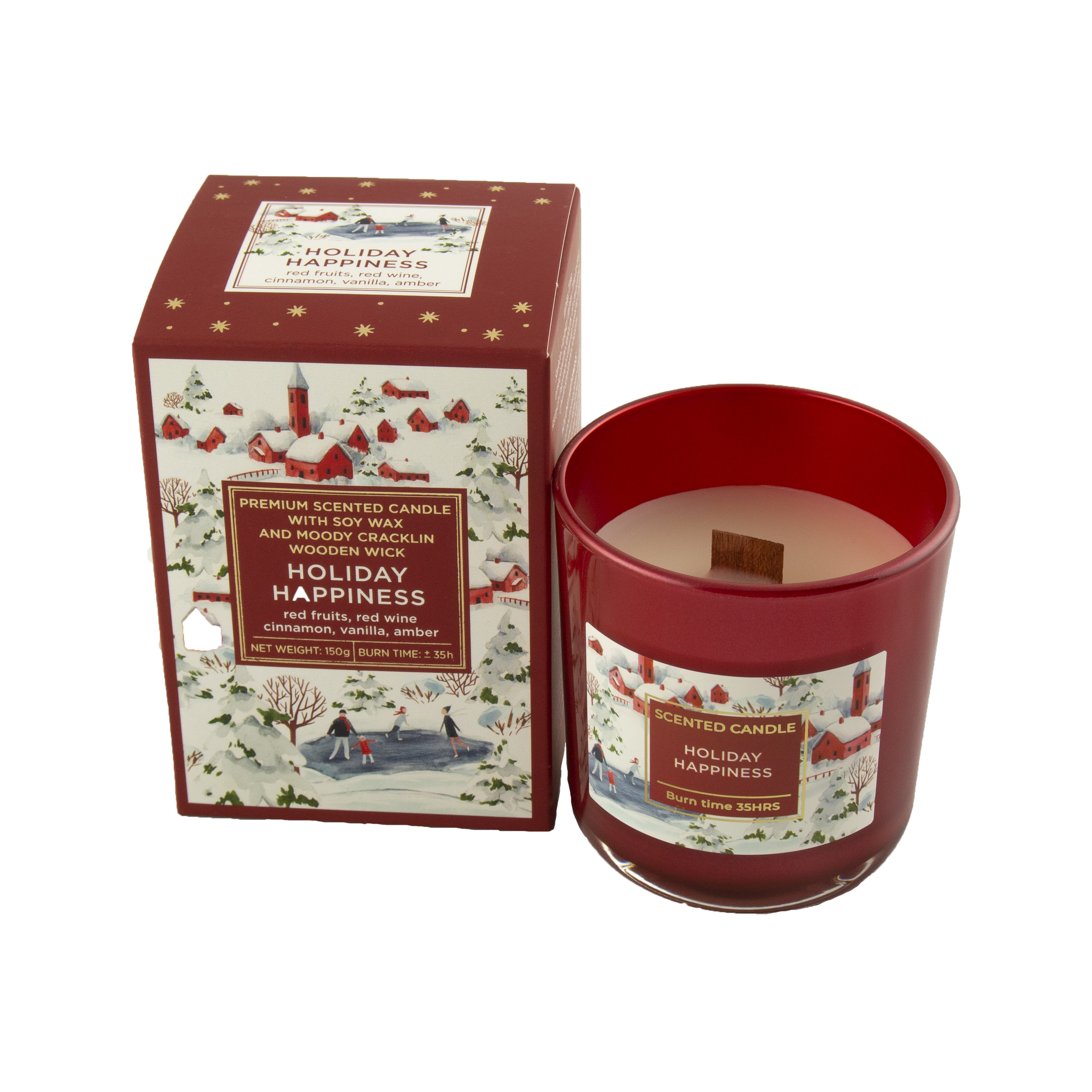 Свічка ароматична "HOLIDAY HAPPINESS" 30 часов, 150г, 8 х 8,5см (парафин) Красный Bartek Candles (81917)