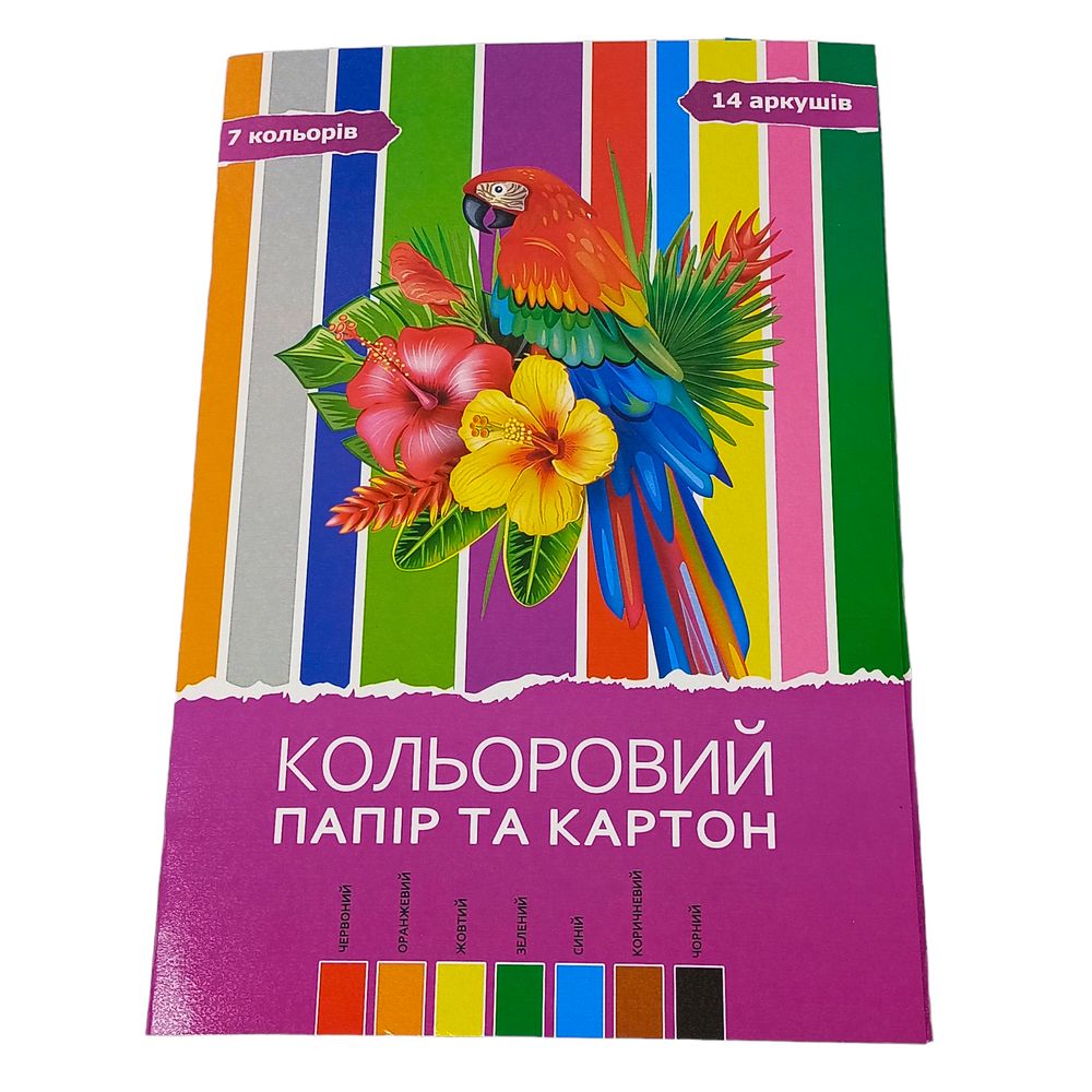 Набір картон + папір кольоровий 7 кольорів А4 14аркушів Різнокольоровий Без бренду (11В-018)