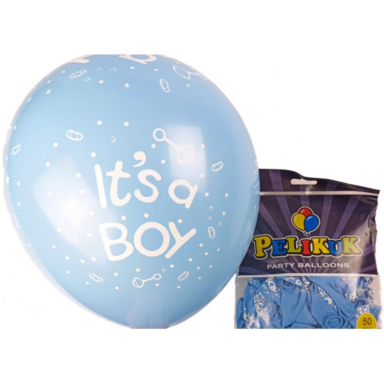 Кульки круглі Pelikuk 12 '(30 см) блакитний - It's a boy, 50шт/уп Блакитний Pelikuk (1250C-406)