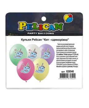 Кульки Pelican 12"(30сm) "Кит- єдиноріжка" 1-стор 10шт Різнокольоровий Pelican (828540)