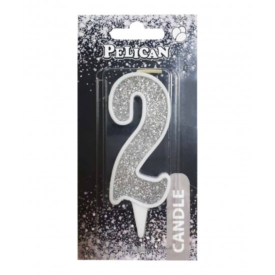 Свеча для торта Pelican "2" СЕРЕБРО 7см Серебряный Pelican (867022)