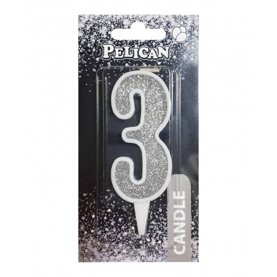 Свеча для торта Pelican "3" СЕРЕБРО 7см Серебряный Pelican (867023)