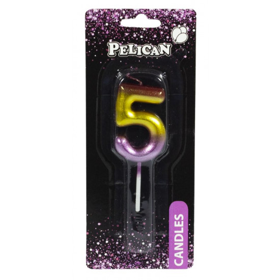 Свічка для торта Pelican, "5" РАЙДУЖНА 4,5см Різнокольоровий Pelican (864565)