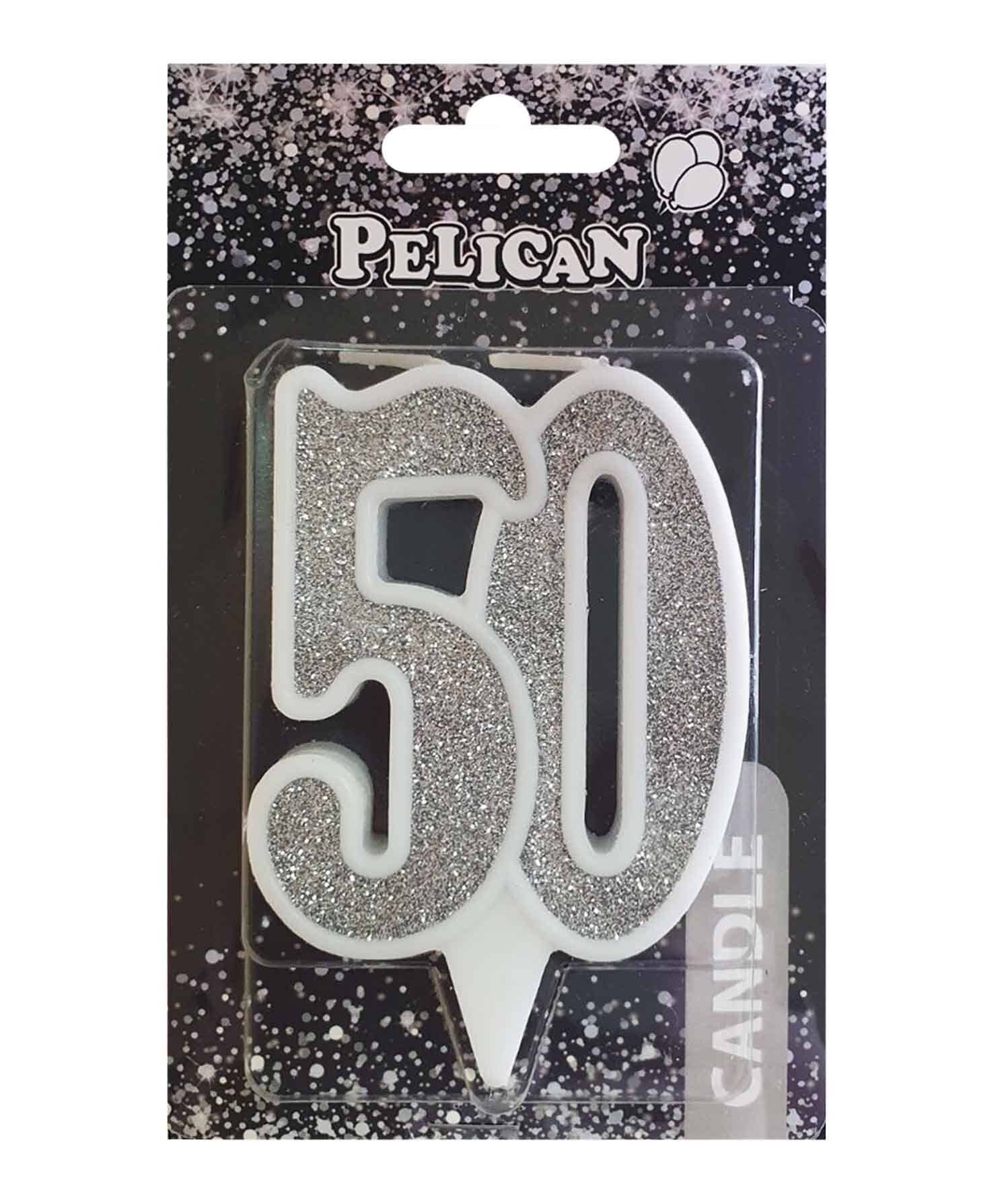 Свічка ювілейна для торту Pelican "50" СРІБЛО 7см Срібний Pelican (867250)