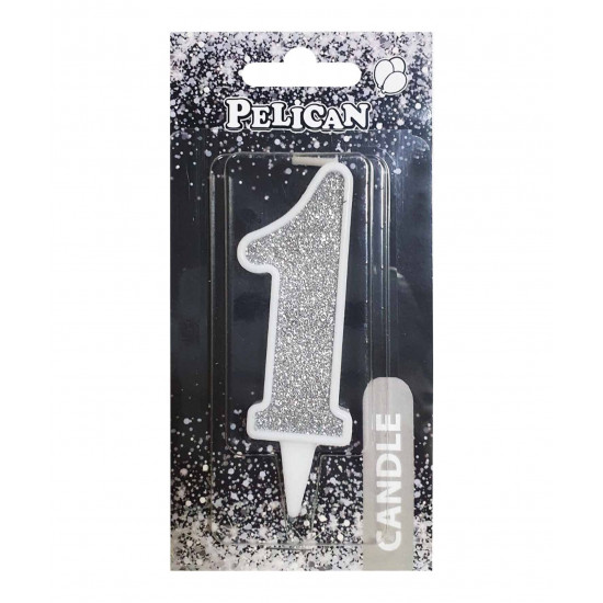 Свічка для торта Pelican "1" СРІБЛО 7см Срібний Pelican (867021)