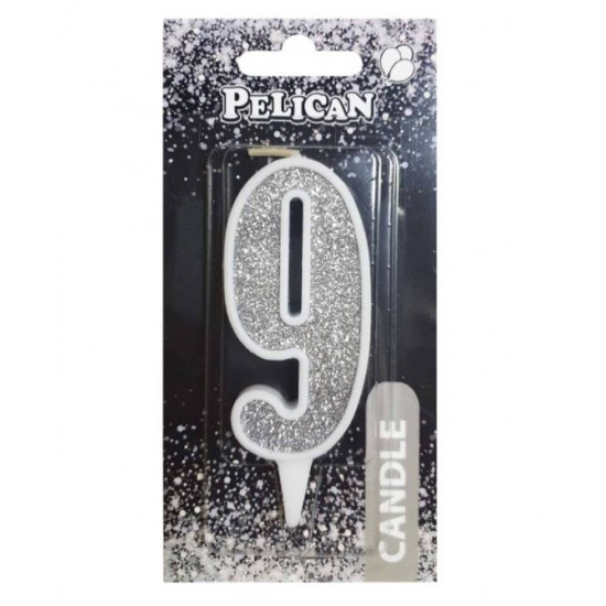 Свічка для торта Pelican "9" СРІБЛО 7см Срібний Pelican (867029)