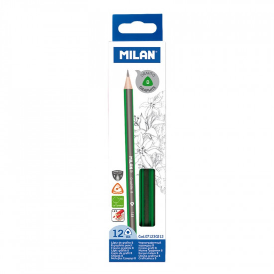 Олівець ч/гр, трикутний В TM "MILAN" 12шт., D2,4mm Milan (071230212)