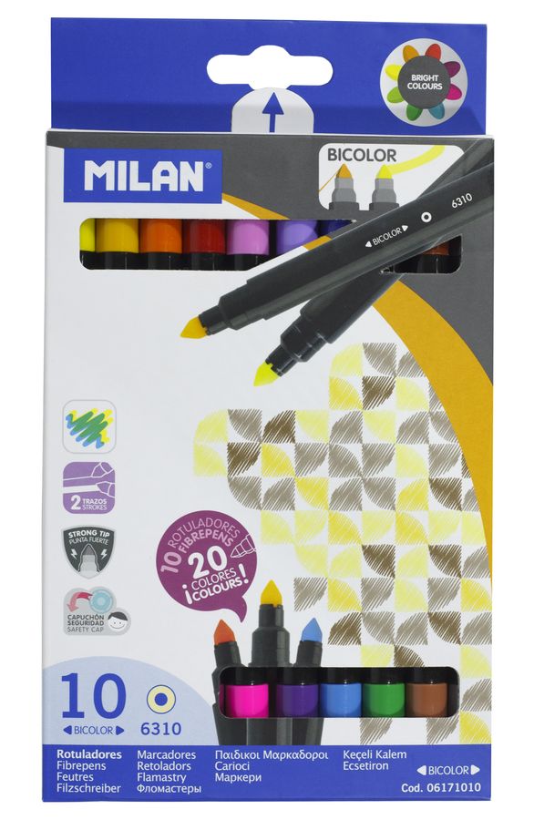 Набір подвійних фломастерів 06171010  ТМ "MILAN" 10цв. 0,5mm (06171010)