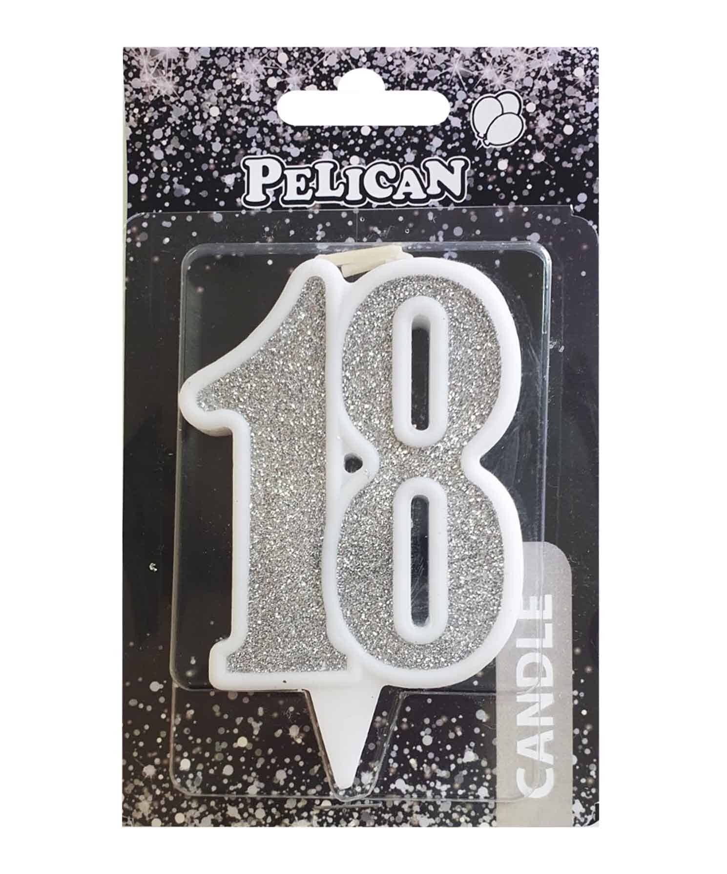 Свічка ювілейна для торту Pelican "18" СРІБЛО 7см Срібний Pelican (867218)