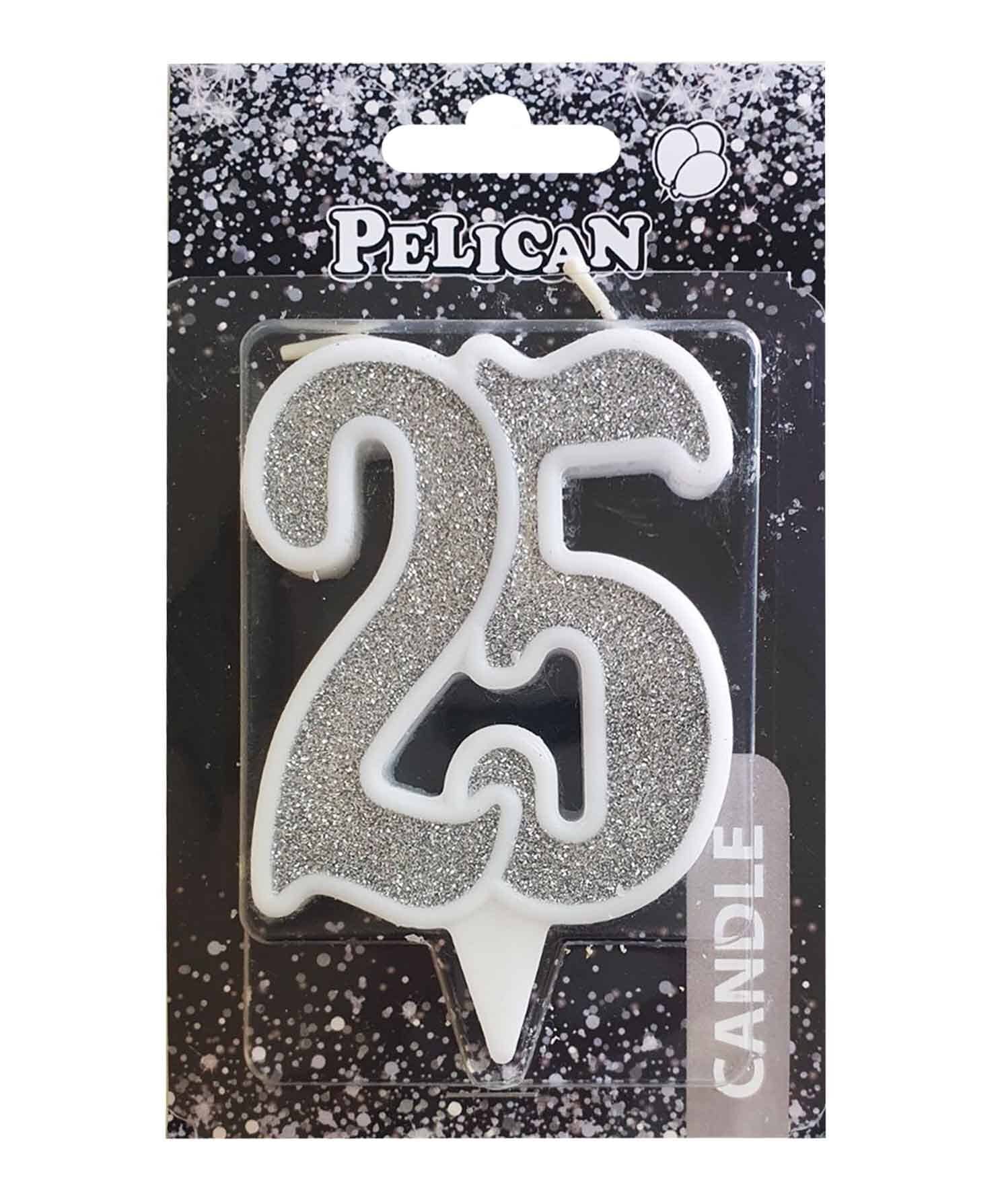 Свічка ювілейна для торту Pelican "25" СРІБЛО 7см Срібний Pelican (867225)