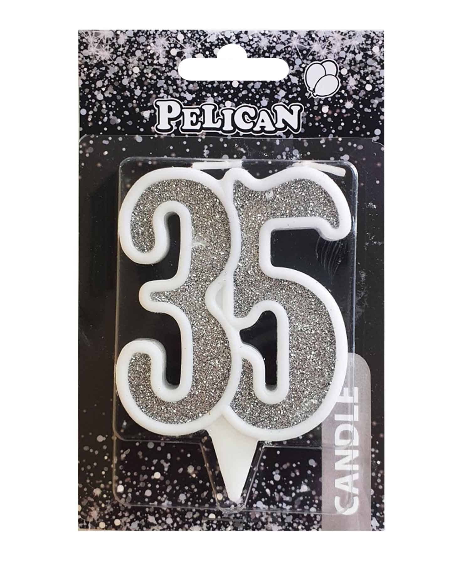 Свічка ювілейна для торту Pelican "35" СРІБЛО 7см Срібний Pelican (867235)