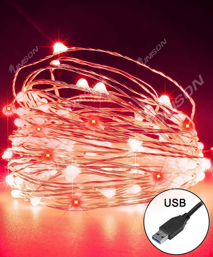 РОСА 100 LED, 220В +USB, 10м, червоний +FLASH (1901-050)