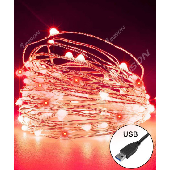 РОСА 100 LED, 220В +USB, 10м, червоний +FLASH (1901-050)