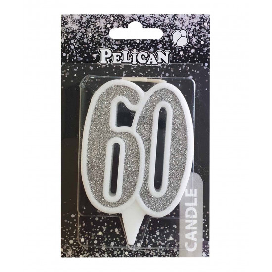 Свеча юбилейная для торта Pelican "60" СЕРЕБРО 7см Серебряный Pelican (867260)