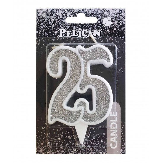 Свеча юбилейная для торта Pelican "25" СЕРЕБРО 7см Серебряный Pelican (867225)