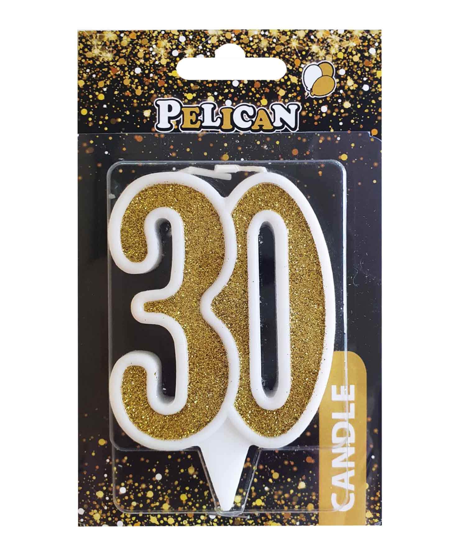 Свеча юбилейная для торта Pelican "30" ЗОЛОТО 7см Золотой Pelican (867130)