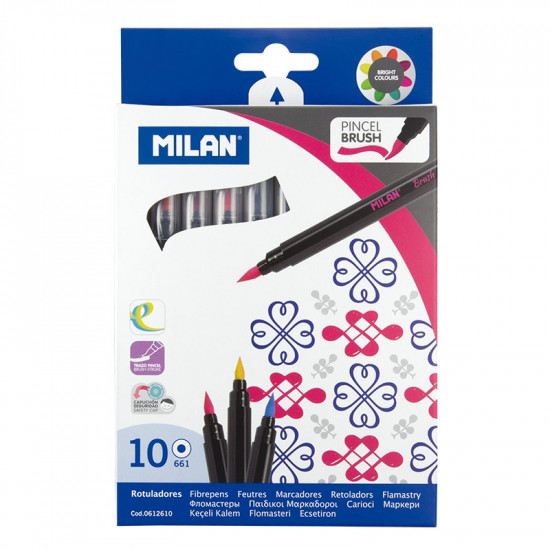 Набор фломастеров кисточка ТМ "MILAN" 10цв. 0,5-4mm (0612610)