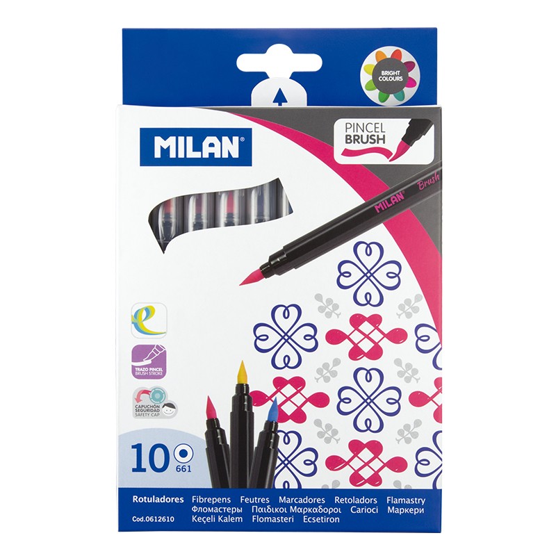 Набор фломастеров кисточка ТМ "MILAN" 10цв. 0,5-4mm (0612610)