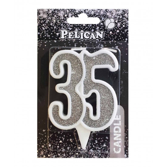 Свеча юбилейная для торта Pelican "35" СЕРЕБРО 7см Серебряный Pelican (867235)