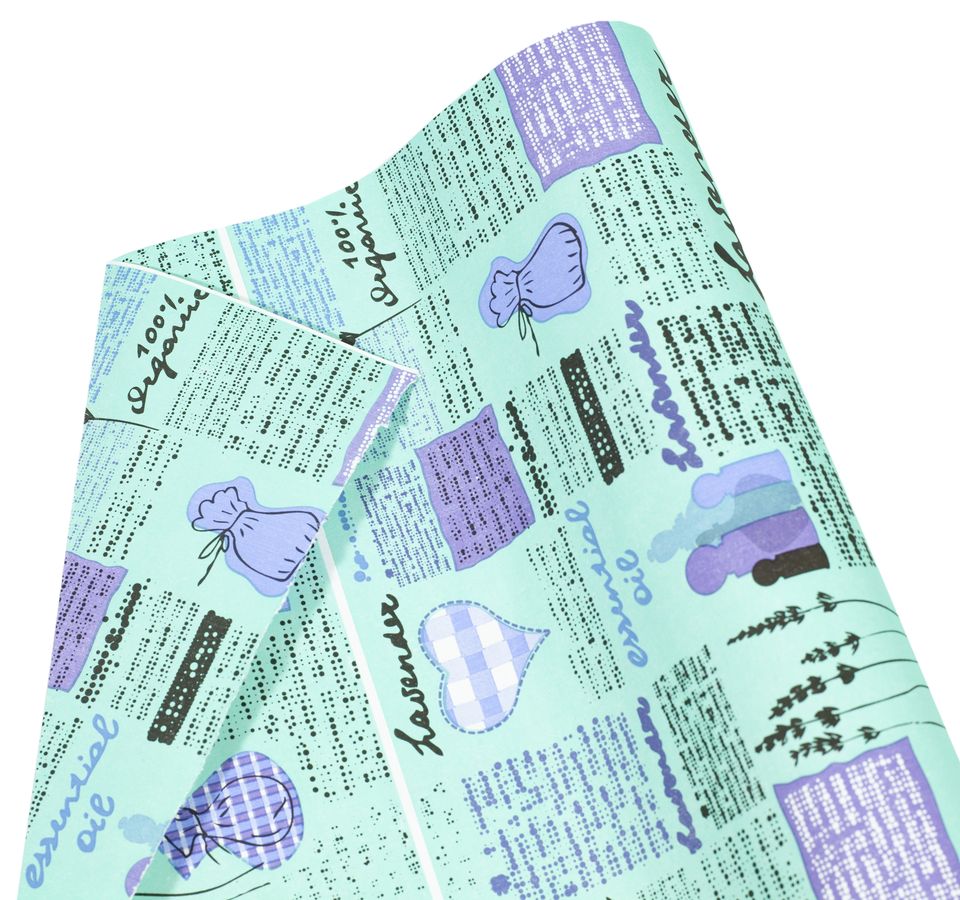 Крафт-папір подарунковий двосторонній, Lavender на зеленому, 75г. 8м (PCD-26)